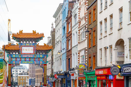 London, UK - July 22, 2019 - London Chinatown features Chinese restaurants, bakeries and souvenir shops in Soho areaのeditorial素材