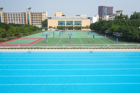 swimming pool and basketball court, school sports equipmentのeditorial素材
