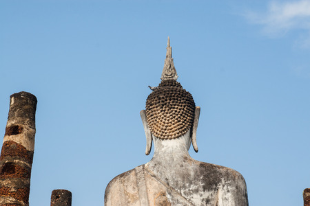pigeon on the head of a Buddhaの写真素材