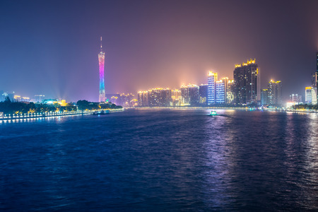 Guangzhou Tower and Pearl River night viewのeditorial素材
