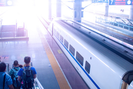 people going down to the railway station in Chinaのeditorial素材