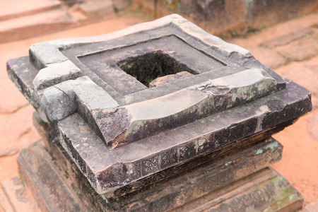 buildings and arts in Banteay Srei in Cambodiaの写真素材