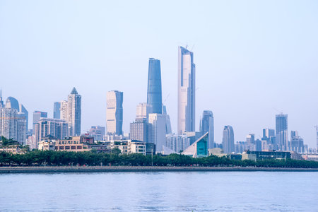 view of the central business district of Guangzhou city from opposite side of Pearl River