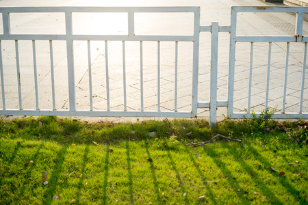 fence and its shadow on the grassの写真素材