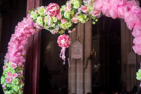 wedding decoration in the churchの写真素材