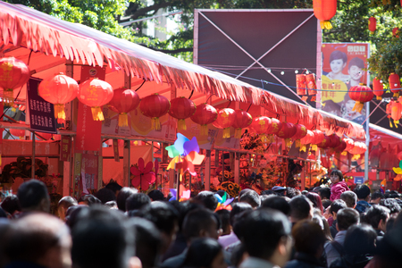 Guangzhou, China-February.7, 2016: New Year's eve traditional flower fair in Guangzhou.  In Guangzhou citizens will go to flower fair to buy flower and decorations for the Chinese New Year.のeditorial素材
