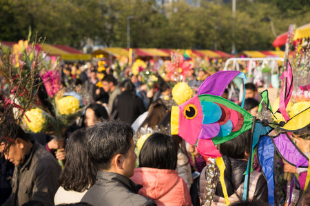 Guangzhou, China-February.6, 2016: New Year's eve traditional flower fair in Guangzhou.  In Guangzhou citizens will go to flower fair to buy flower and decorations for the Chinese New Year.のeditorial素材