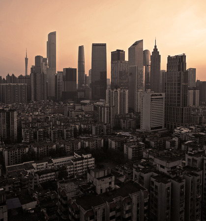 Guangzhou, China-May. 11, 2016: Guangzhou CBD at sunset. Most skyscrapers built in the Zhujiang New Town.のeditorial素材