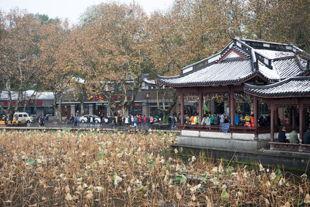 Hangzhou, China-Dec. 6, 2015: People travel in Hangzhou West Lake in Winter.のeditorial素材