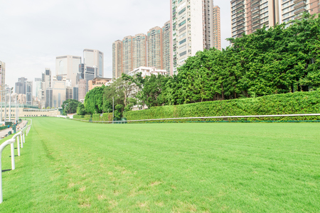 racecourse and city building view in Hong Kongのeditorial素材
