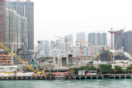 Dec. 3, 2016-Hong Kong: Construction site by the sea.のeditorial素材