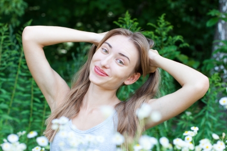 Young women with ponytails の写真素材