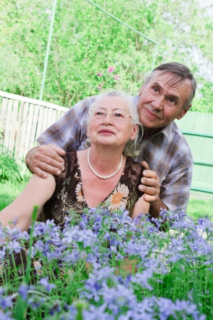 Closeup portrait of a smiling elderly coupleの写真素材