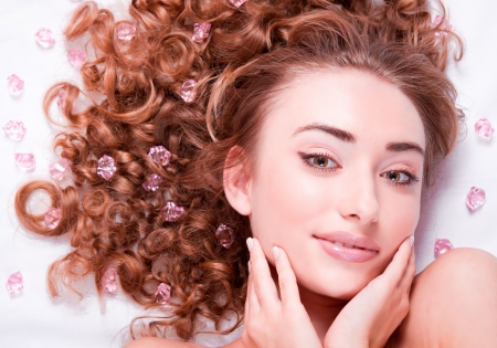 woman's smiling Face with make-upの写真素材