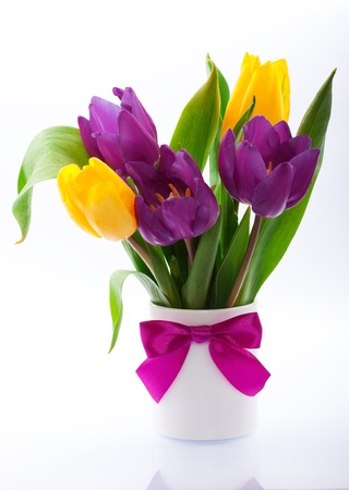 flowers in a vase on a white backgroundの写真素材