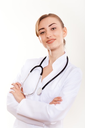 Portrait of a beautiful woman doctor with a stethoscope の写真素材