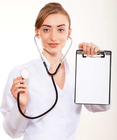 Portrait of a beautiful woman doctor with a stethoscope の写真素材