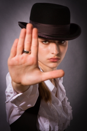 woman making stop gesture の写真素材