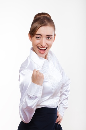 Cute business woman smiling for your advertisementの写真素材