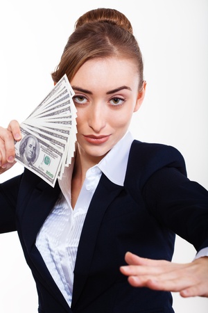 Woman holding money  Concept of moneyの写真素材
