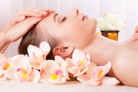 Beautiful woman relax in spaの写真素材