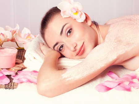 Beautiful woman relax in spaの写真素材