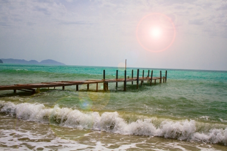 Summer view of the sea and mountain rangeの写真素材
