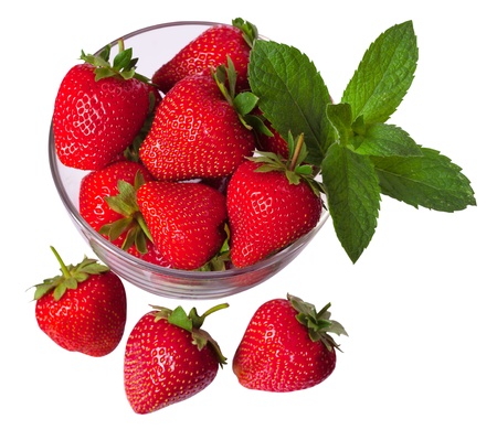 Strawberries and mint Isolated on white background の写真素材