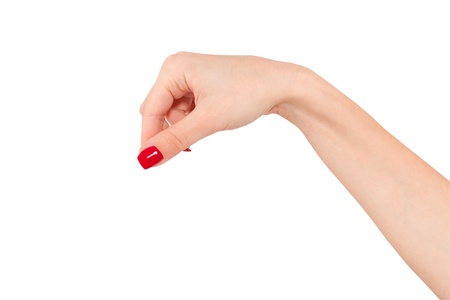 Women hand to hold business card ,credit card,blank paper or other isolated on white backgroundの写真素材