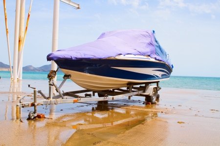 boat on  mooring in stormの写真素材