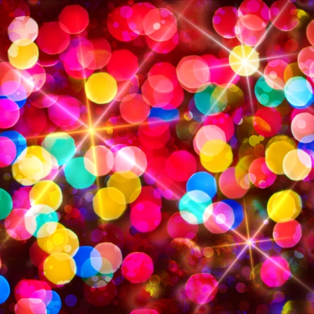 Multi-colored glowing background  Christmas card  Abstract background with bokeh defocused lights and starsの写真素材