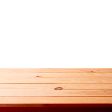 Empty wooden table on white background for product montageの写真素材