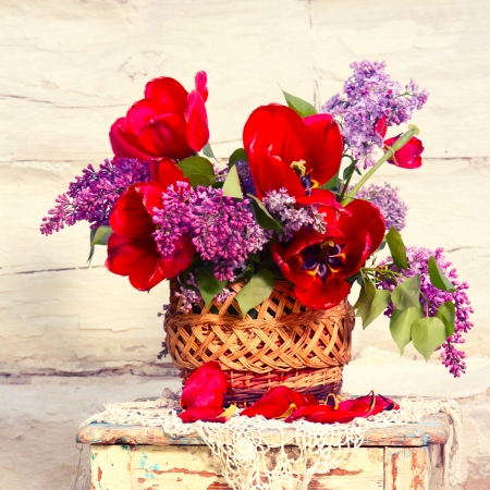 Beautiful bouquet of flowers in vintage style. Still life. Greeting card.の写真素材