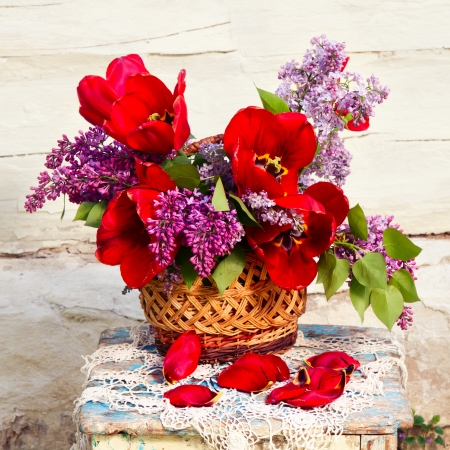 Beautiful bouquet of flowers in vintage style. Still life. Greeting card.の写真素材