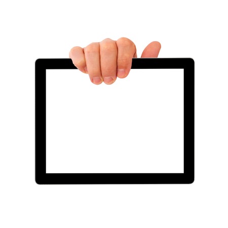 digital tablet pc with businessman hand.の写真素材