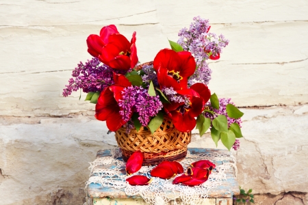 Beautiful bouquet of flowers in vintage style. Still life. Greeting card.の写真素材