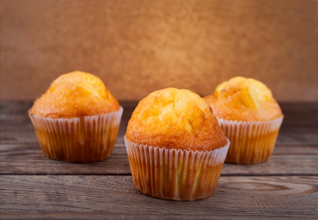 muffin on wooden table closeupの写真素材