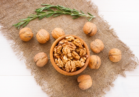 Hazelnuts, filbert on old wooden background closeupの写真素材