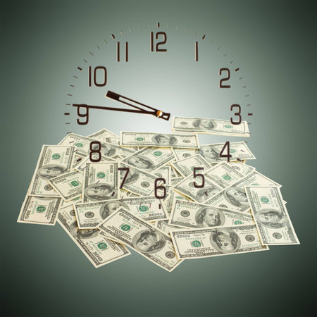businessman giving money cash dollars in  hands of passing them to the client  Concept of time is...
