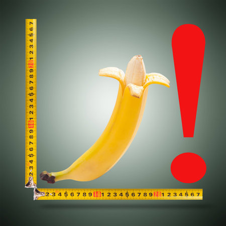 Large banana and measuring tapeの写真素材
