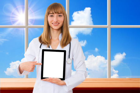 Doctor working with tablet, closeup. Concept of medicine, health care, diagnostics.の写真素材