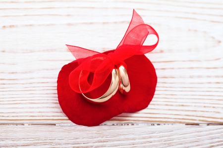 Wedding decoration with wedding rings. Wedding background horizontallyの写真素材