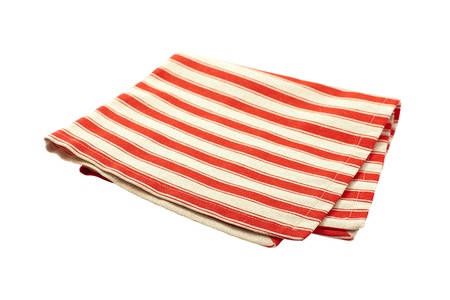 Tablecloth made of linen with red stripes for the dish on a white background isolatedの写真素材