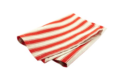Tablecloth made of linen with red stripes for the dish on a white background isolatedの写真素材