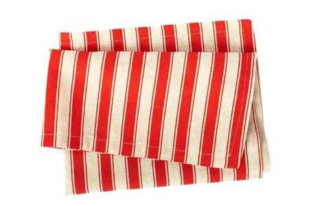 Tablecloth made of linen with red stripes for the dish on a white background isolatedの写真素材