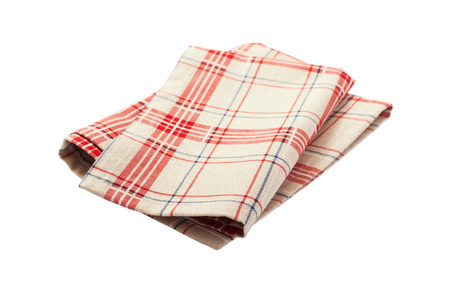 Linen tablecloth in red checkered for  dish on a white background isolatedの写真素材
