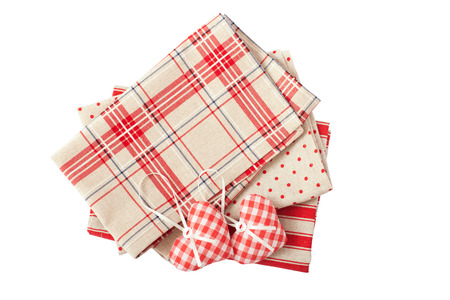 Stack of colorful dish towels isolated on whiteの写真素材
