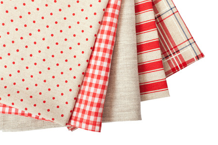 Stack of colorful dish towels isolated on whiteの写真素材