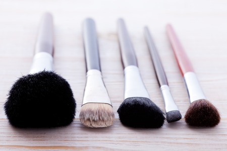 Professional makeup brush. Sets makeup brush for professional makeup artist. Selective focus, macro shootingの写真素材