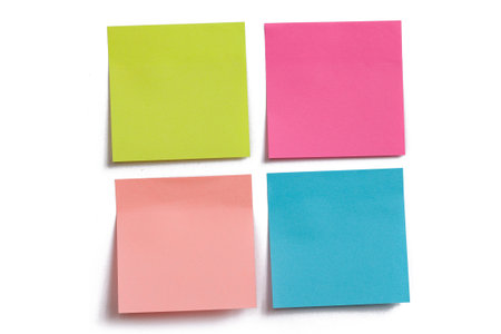 collection of colorful post it paper note on white background